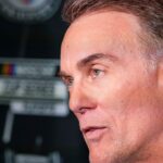 Kevin Harvick answers questions from the media at Charlotte Convention Center.