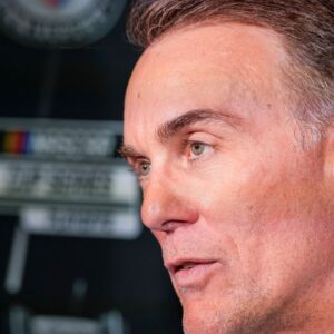 Kevin Harvick answers questions from the media at Charlotte Convention Center.