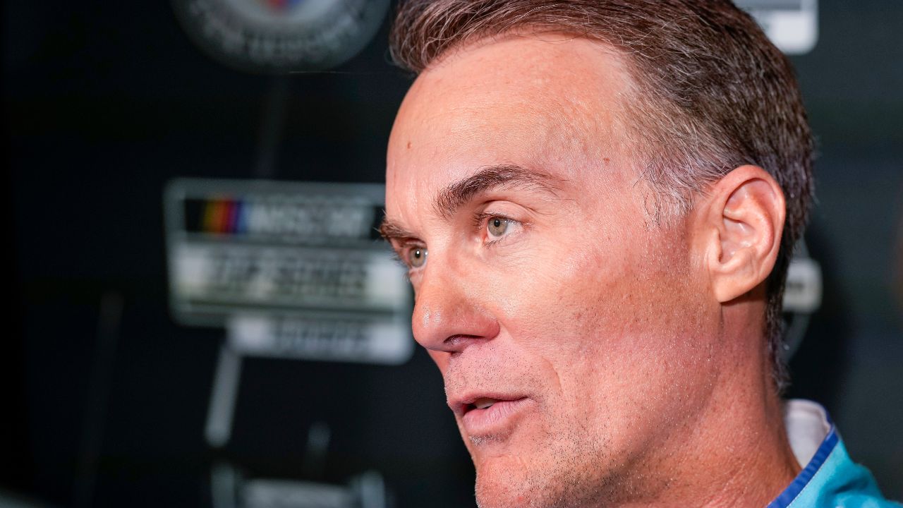 Kevin Harvick answers questions from the media at Charlotte Convention Center.