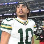 Green Bay Packers quarterback Jordan Love (10) reacts after the game against the Philadelphia Eagles in an NFC wild card game at Lincoln Financial Field.