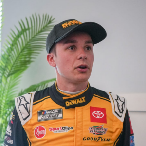 Driver Christopher Bell of Joe Gibbs Racing speaks to the press following NASCAR Cup series practice at Circuit of the Americas Friday, March 24, 2023.