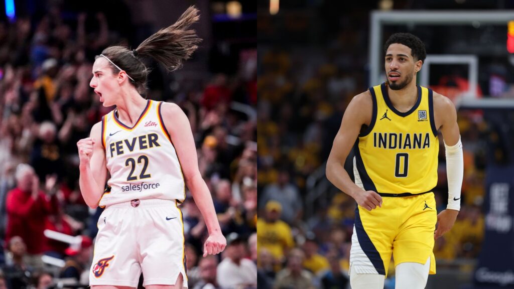 Caitlin Clark (L) and Tyrese Haliburton (R)