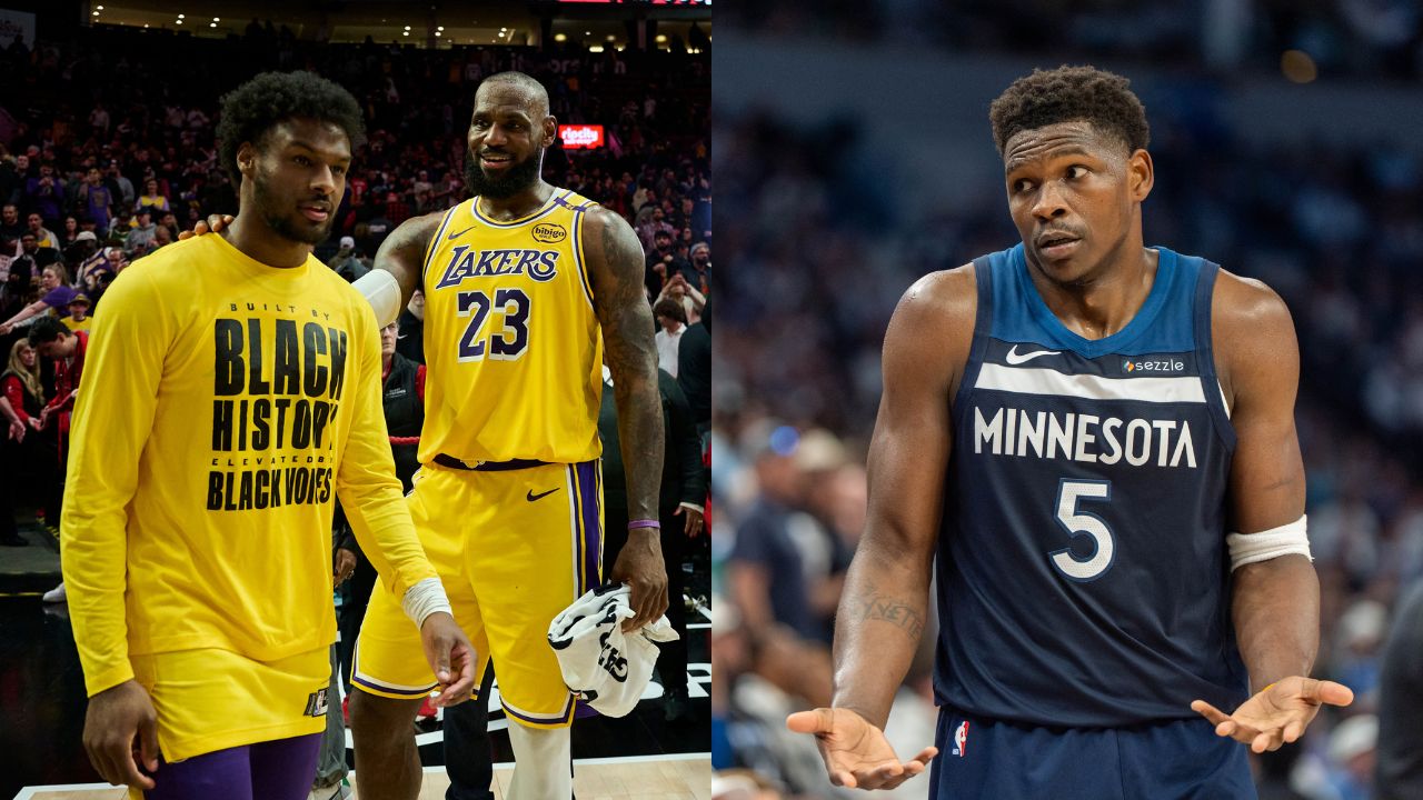 Bronny James and LeBron James(L), Anthony Edwards(R)