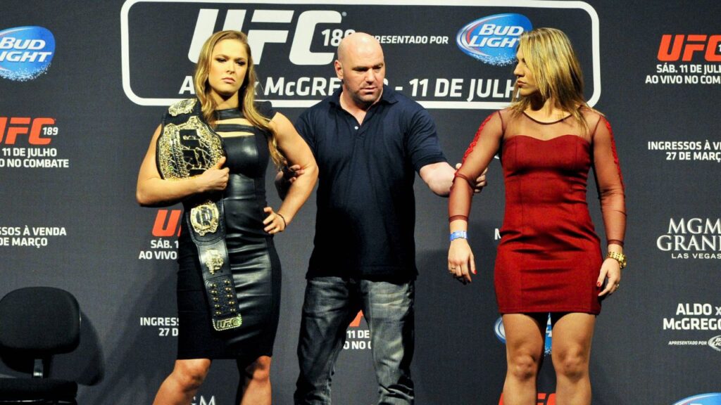 UFC President Dana White, Ronda Rousey and Bethe Correia during Weighing UFC RIO held in Maracanazinho.