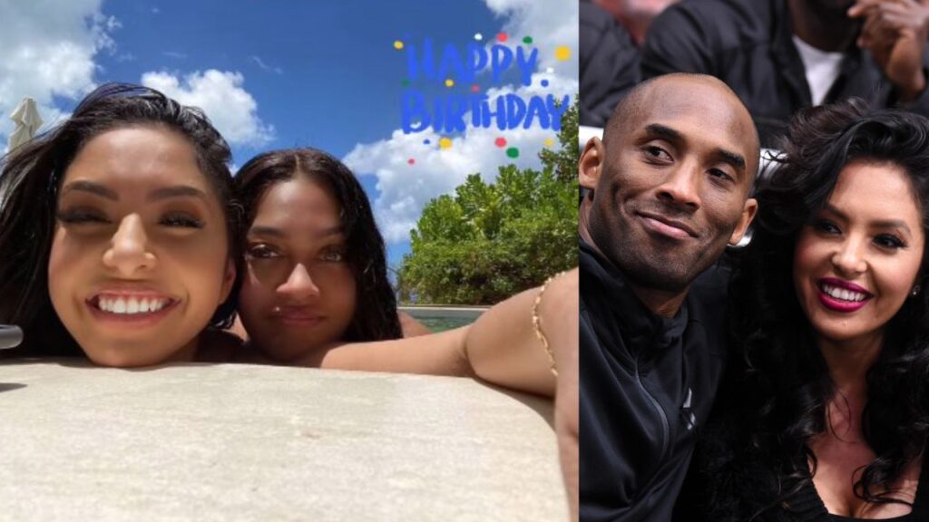 Vanessa Bryant and La La Anthony (L) and Kobe and Vanessa Bryant (R)