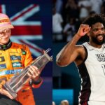 Oscar Piastri (L) and Joel Embiid (R)