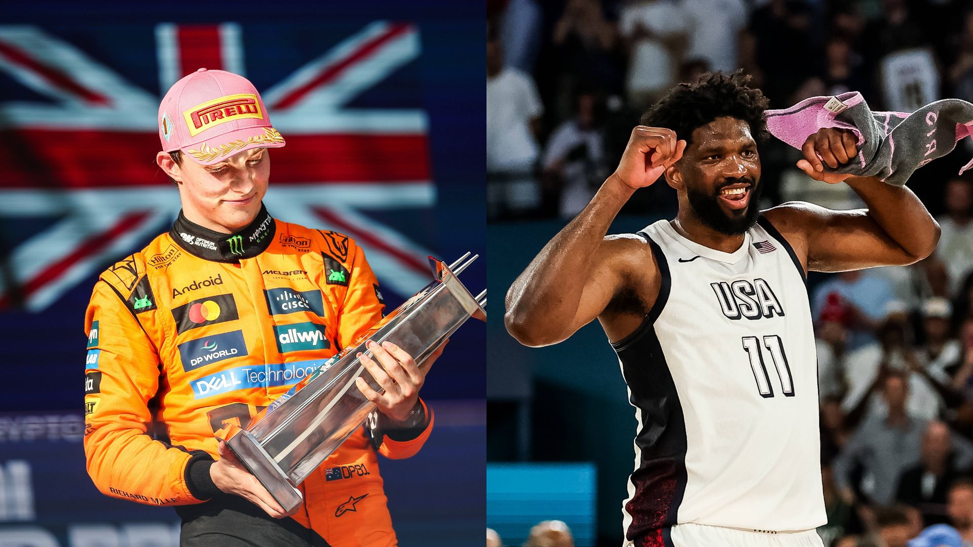 Oscar Piastri (L) and Joel Embiid (R)