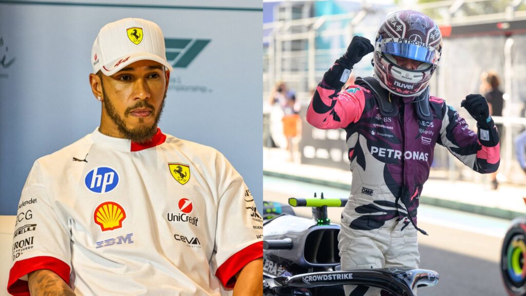 Lewis Hamilton, Ferrari (L) and Kimi Antonelli, Mercedes (R)