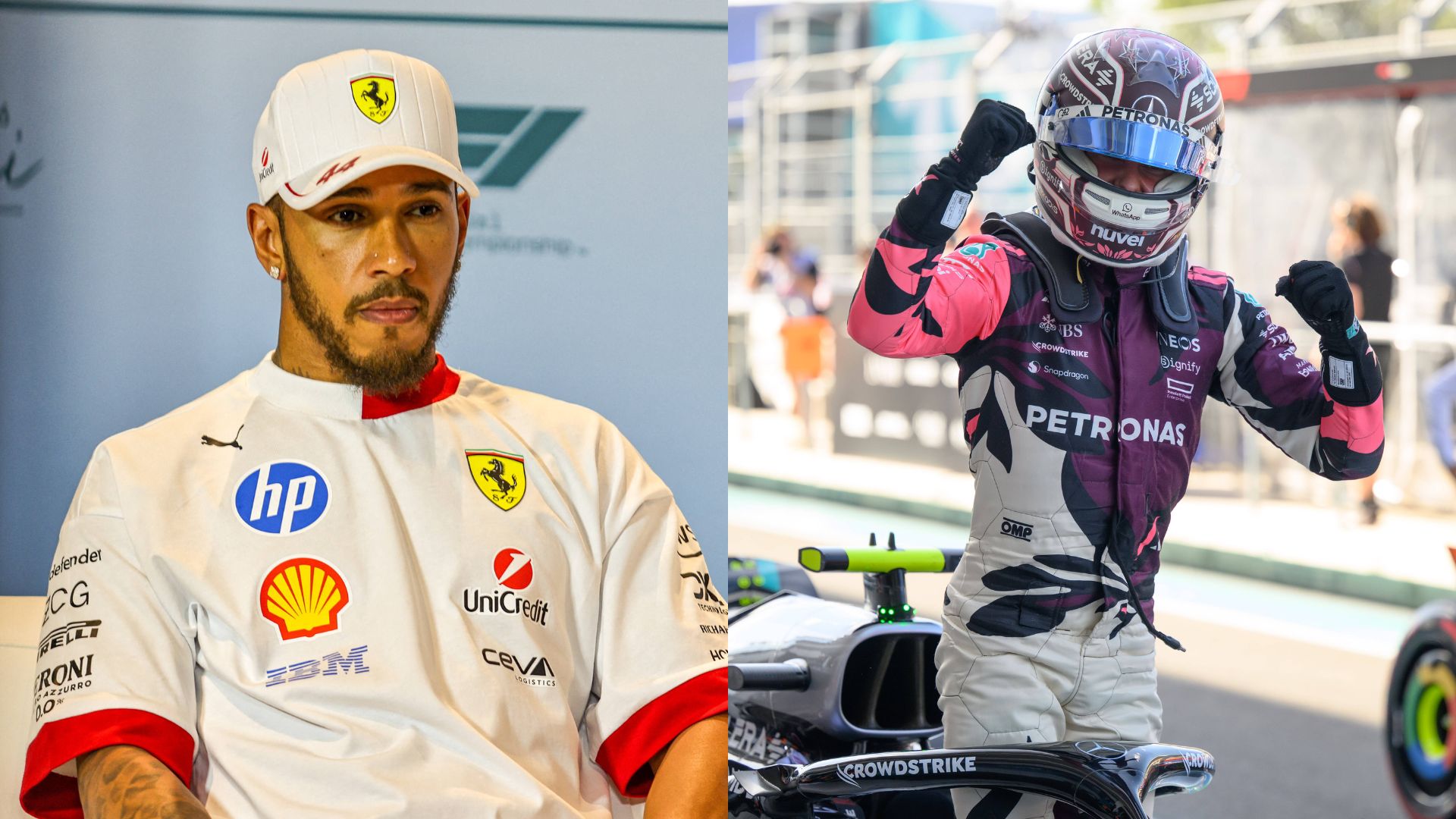 Lewis Hamilton, Ferrari (L) and Kimi Antonelli, Mercedes (R)