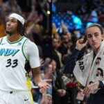 Myles Turner (L), Caitlin Clark (R)