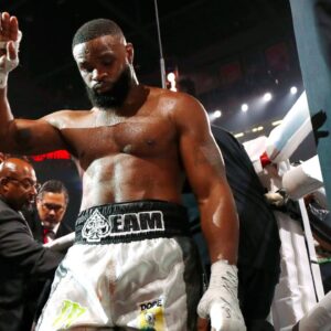 Tyron Woodley leaves the ring after a loss to Jake Paul (not pictured) at Amalie Arena.