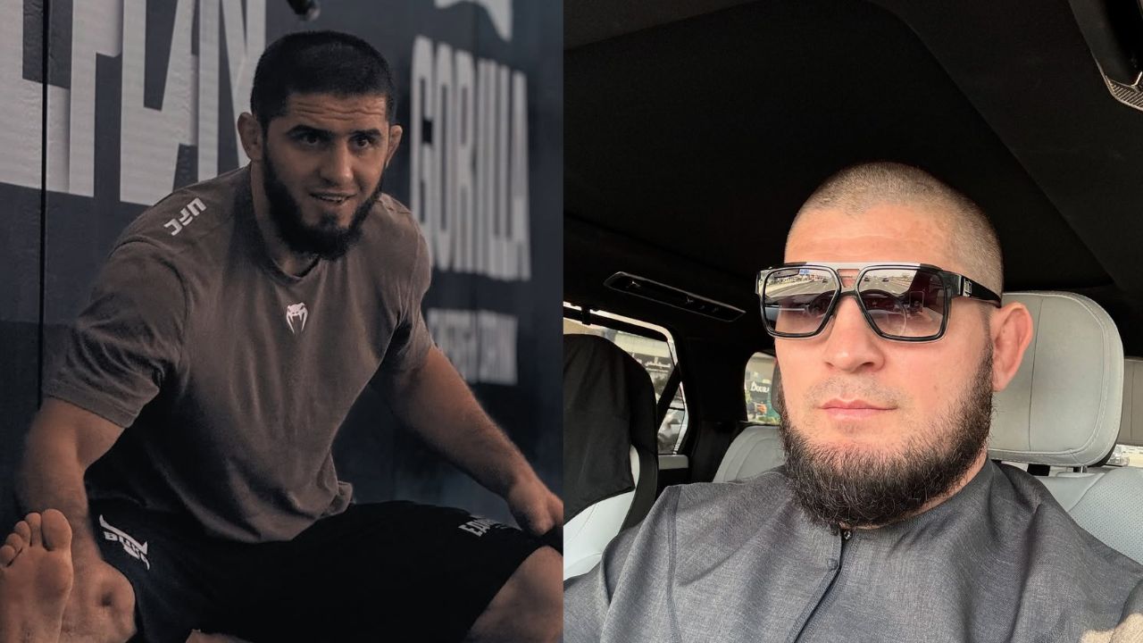 Islam Makhachev (L), Khabib Nurmagomedov (R)