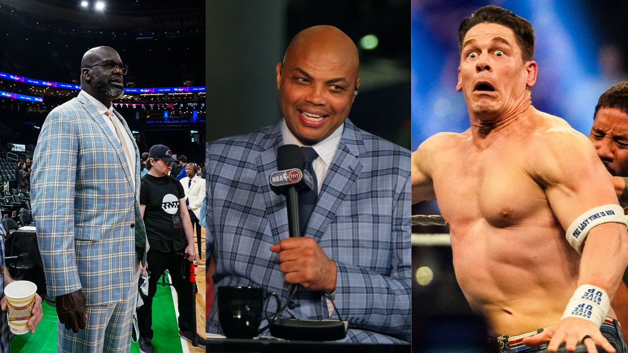 Shaquille O'Neal (L), Charles Barkley (C), John Cena (R)