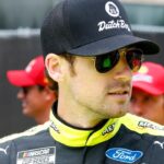 NASCAR Cup Series driver Ryan Blaney (12) in the garage area along Grant Park during practice and qualifying for the Chicago Street Race.