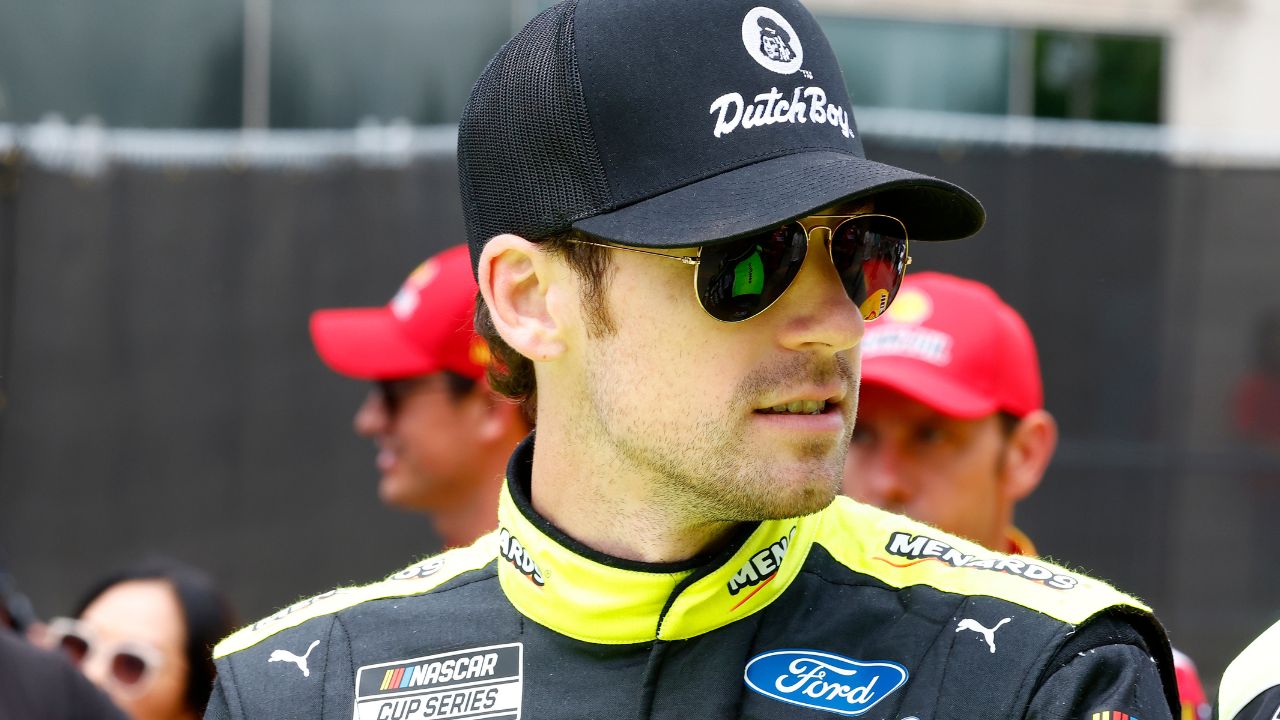 NASCAR Cup Series driver Ryan Blaney (12) in the garage area along Grant Park during practice and qualifying for the Chicago Street Race.