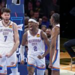 Chet Holmgren and Shai Gilgeous-Alexander (L) and Kevin Garnett (R)