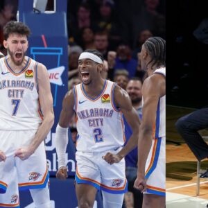 Chet Holmgren and Shai Gilgeous-Alexander (L) and Kevin Garnett (R)