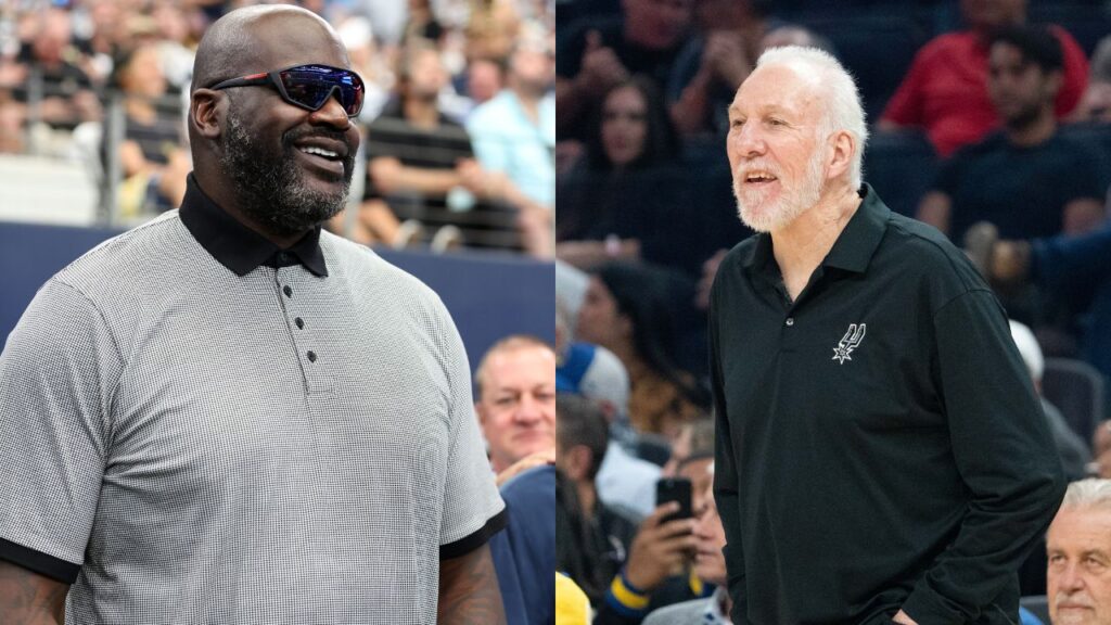 Shaquille O'Neal (L), Gregg Popovich (R)