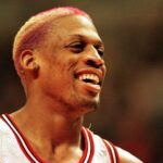 Bulls-Forward Dennis Rodman lachend, Lachen, Spaß, Humor, fun Basketball Herren NBA, Saison 1996 97: Chicago Bulls - Seattle Supersonics