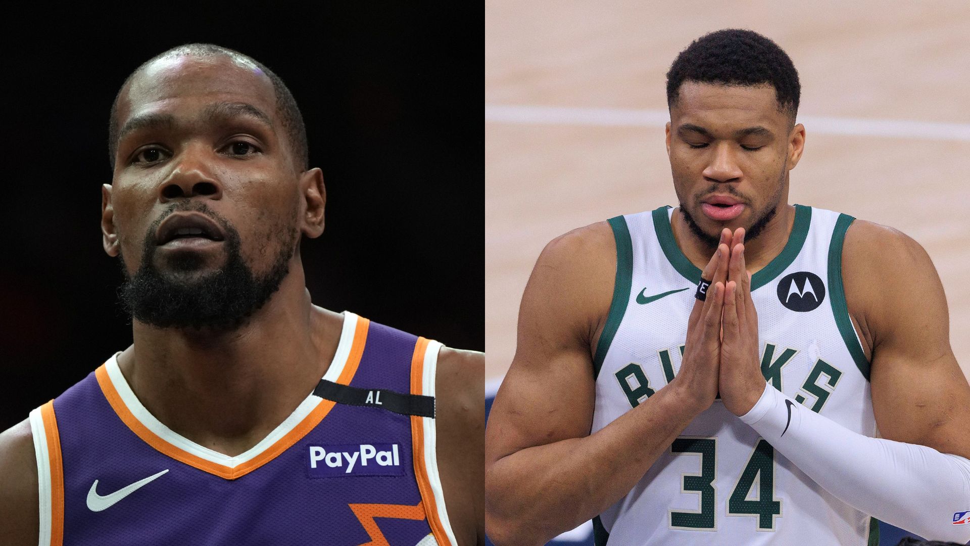 Kevin Durant (L) and Giannis Antetokounmpo (R)