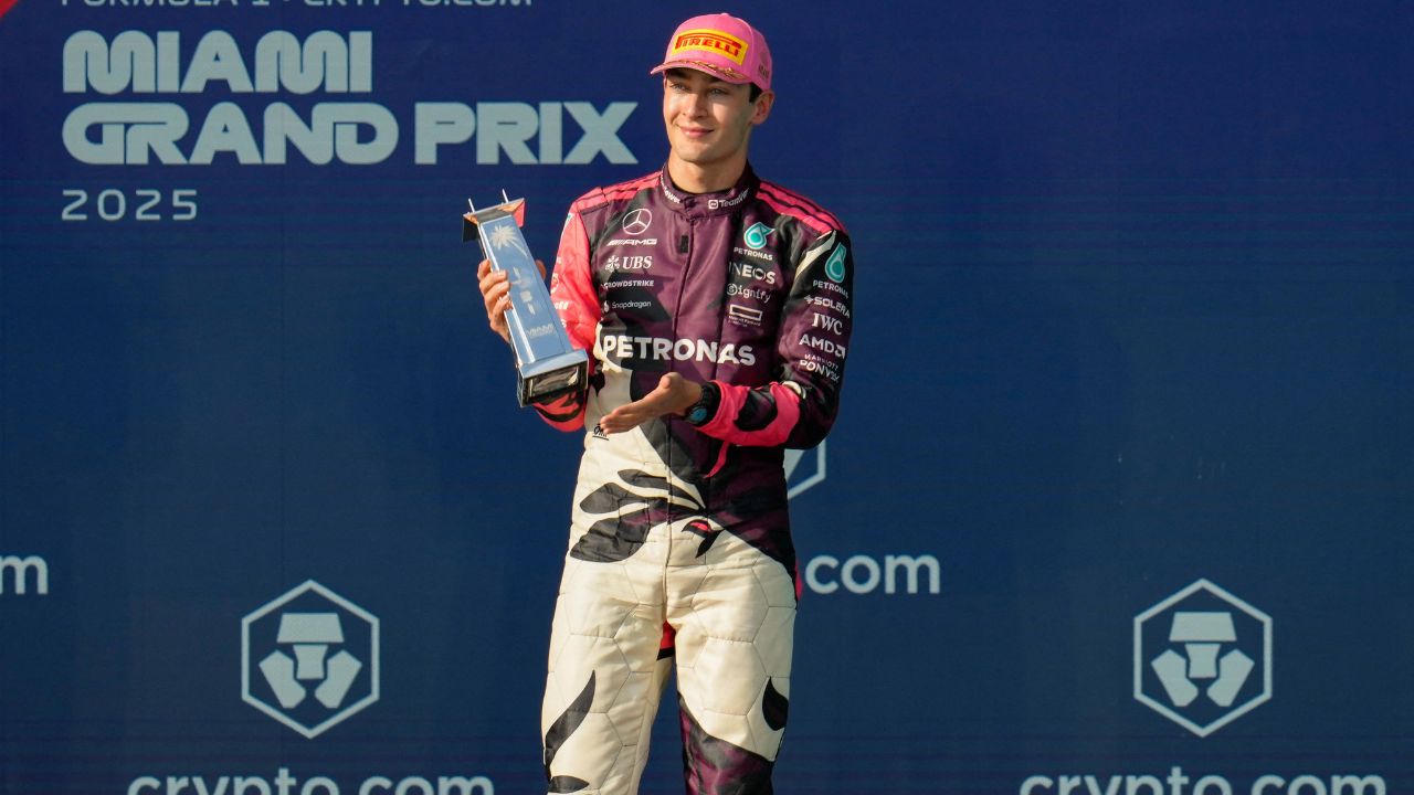 Formula 1 - Crypto.com Miami Grand Prix 2025 - Race George Russell (GBR), Mercedes, 63 on the podium Miami, USA on May 5, 2025
