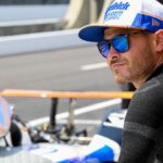 Arrow McLaren driver Kyle Larson (17) looks out on the track Thursday, May 15, 2025, during a practice for the 109th running of the Indianapolis 500 at Indianapolis Motor Speedway.
