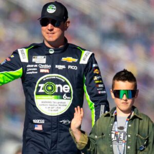 NASCAR Cup Series driver Kyle Busch with son Brexton Busch during the Daytona 500 at Daytona International Speedway.