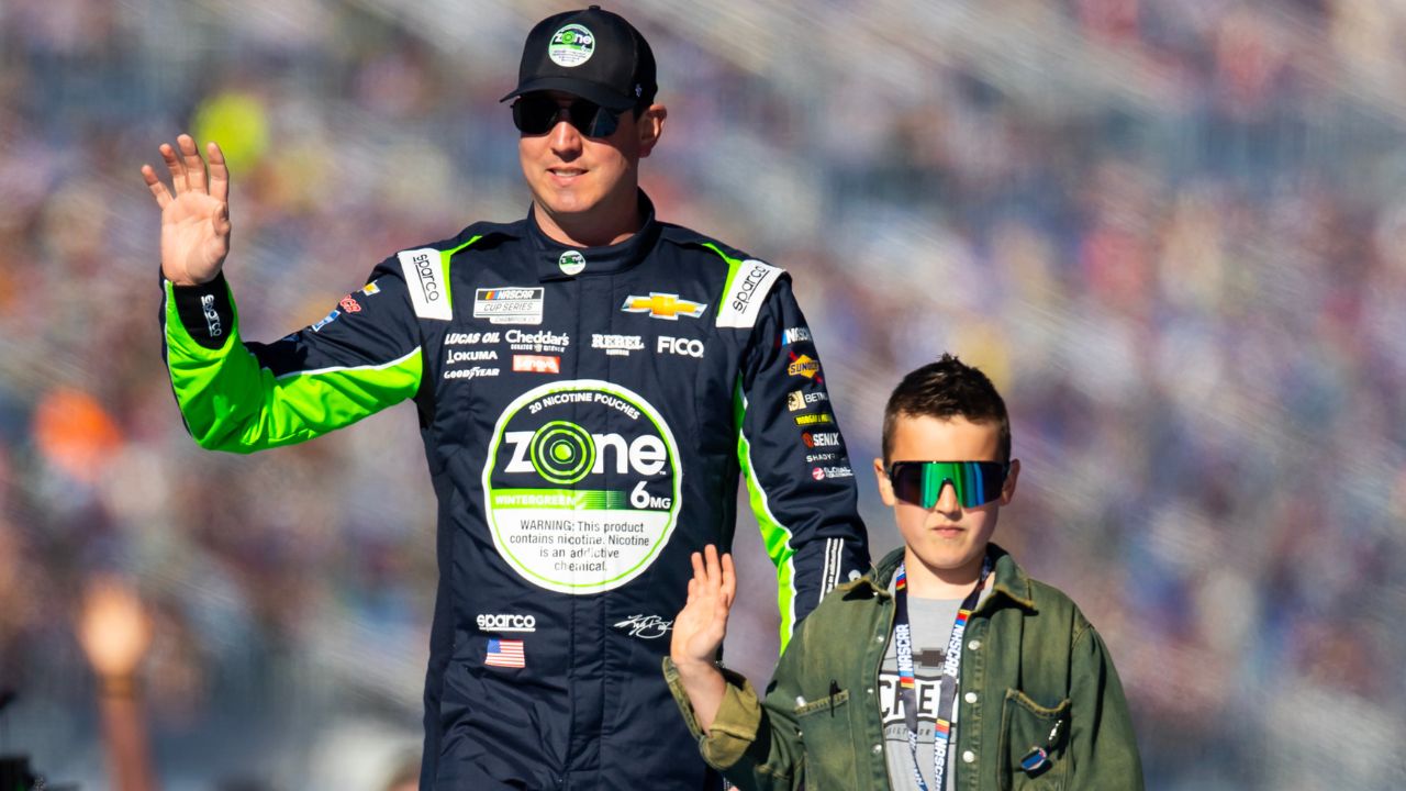 NASCAR Cup Series driver Kyle Busch with son Brexton Busch during the Daytona 500 at Daytona International Speedway.