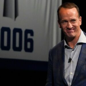 Former Indianapolis Colts quarterback Peyton Manning is introduced Monday, Feb. 24, 2025, during the “Night of Champions” at the Murat Theatre at the Old National Centre. The event featured a panel discussion of players and coaches from the Indianapolis Colts team that won Super Bowl XLI.