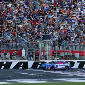 NASCAR Cup Series driver Kyle Larson (5) wins the Bank of America ROVAL 400 at Charlotte Motor Speedway Road Course.