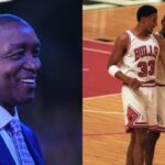 Isiah Thomas (L), Michael Jordan and Scottie Pippen (R)