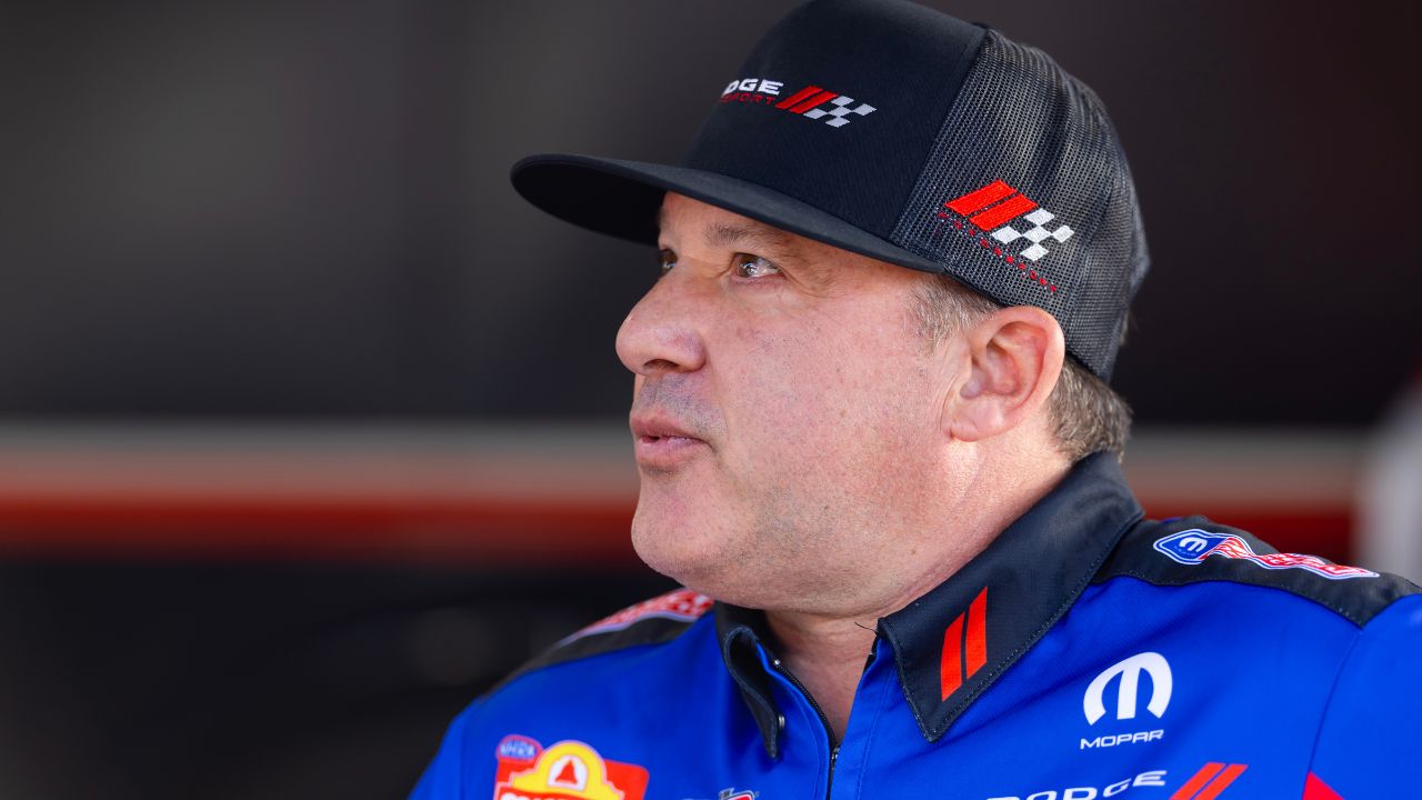 NHRA top fuel driver Tony Stewart during qualifying for the American Rebel Light Four Wide Nationals at zMax Dragway.