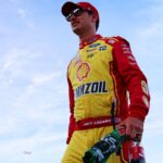 NASCAR Cup Series driver Joey Logano (22) is introduced before the NASCAR All-Star Open at North Wilkesboro Speedway.