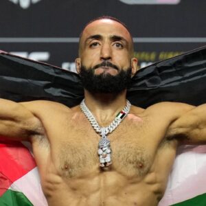 Belal Muhammad during the ceremonial weigh-ins during the UFC 304 event at Co-op Etihad Campus, SportCity, England on the 26 July 2024