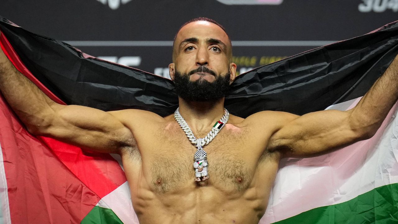 Belal Muhammad during the ceremonial weigh-ins during the UFC 304 event at Co-op Etihad Campus, SportCity, England on the 26 July 2024