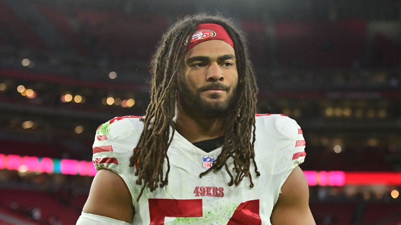 San Francisco 49ers linebacker Fred Warner (54) looks on after losing to the Arizona Cardinals at State Farm Stadium.