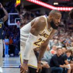 Dwyane Wade (L), LeBron James and Anthony Edwards (R)