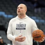 Dec 14, 2023; Sacramento, California, USA; Oklahoma City Thunder assistant coach Dave Bliss before the game against the Sacramento Kings at Golden 1 Center. Mandatory Credit: Darren Yamashita-Imagn Images