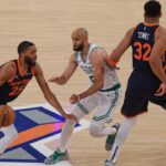 Mikal Bridges, Derrick White, Karl-Anthony Towns, Knick-Celtics Game 5