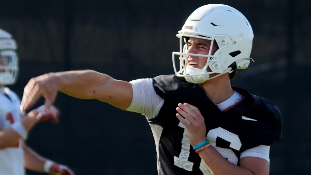 Texas Longhorns quarterback, Arch Manning during his first practice of the spring season on Tuesday, March 25, 2025.