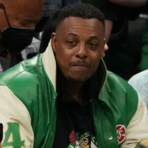 Former Boston Celtics player Paul Pierce watches game three of the 2022 NBA Finals against the Golden State Warriors at the TD Garden.