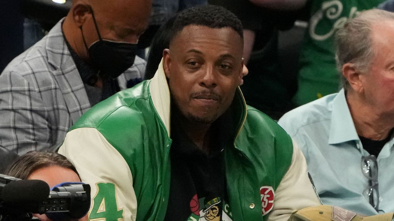 Former Boston Celtics player Paul Pierce watches game three of the 2022 NBA Finals against the Golden State Warriors at the TD Garden.