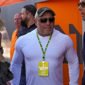 Joe Rogan talks to fans in the paddock at the Formula 1 Pirelli United States Grand Prix at Circuit of the Americas.