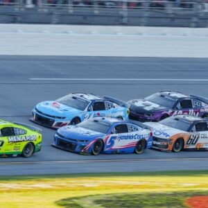 NASCAR Cup Series driver Austin Cindric (2) leads the pack into turn one at Talladega Superspeedway.