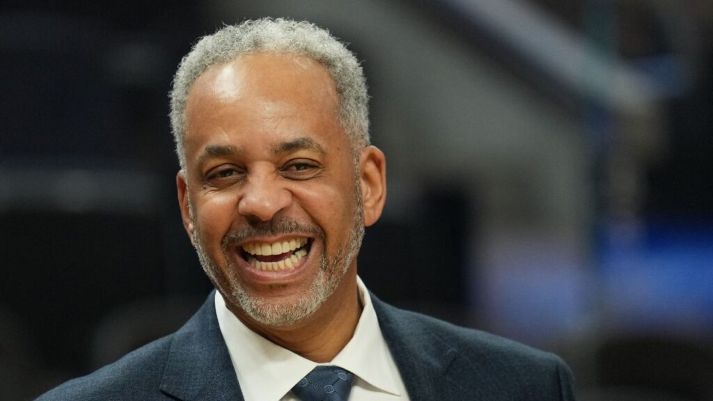 Charlotte Hornets color commentator Dell Curry before the game against the Golden State Warriors at Chase Center