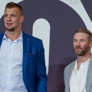 Fox NFL analyst Rob Gronkowski and kickoff analyst Julian Edelman during a Fox Sports media party in advance of Super Bowl LIX at Convention Center.