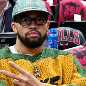 Chicago Bears quarterback Caleb Williams during the first half of a game between the Chicago Bulls and the Miami Heat at United Center.