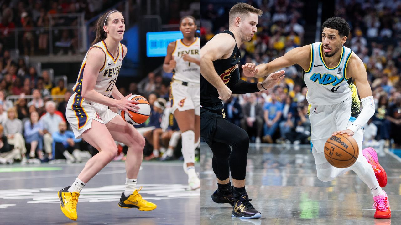 Caitlin Clark (L) and Tyrese Haliburton (R)