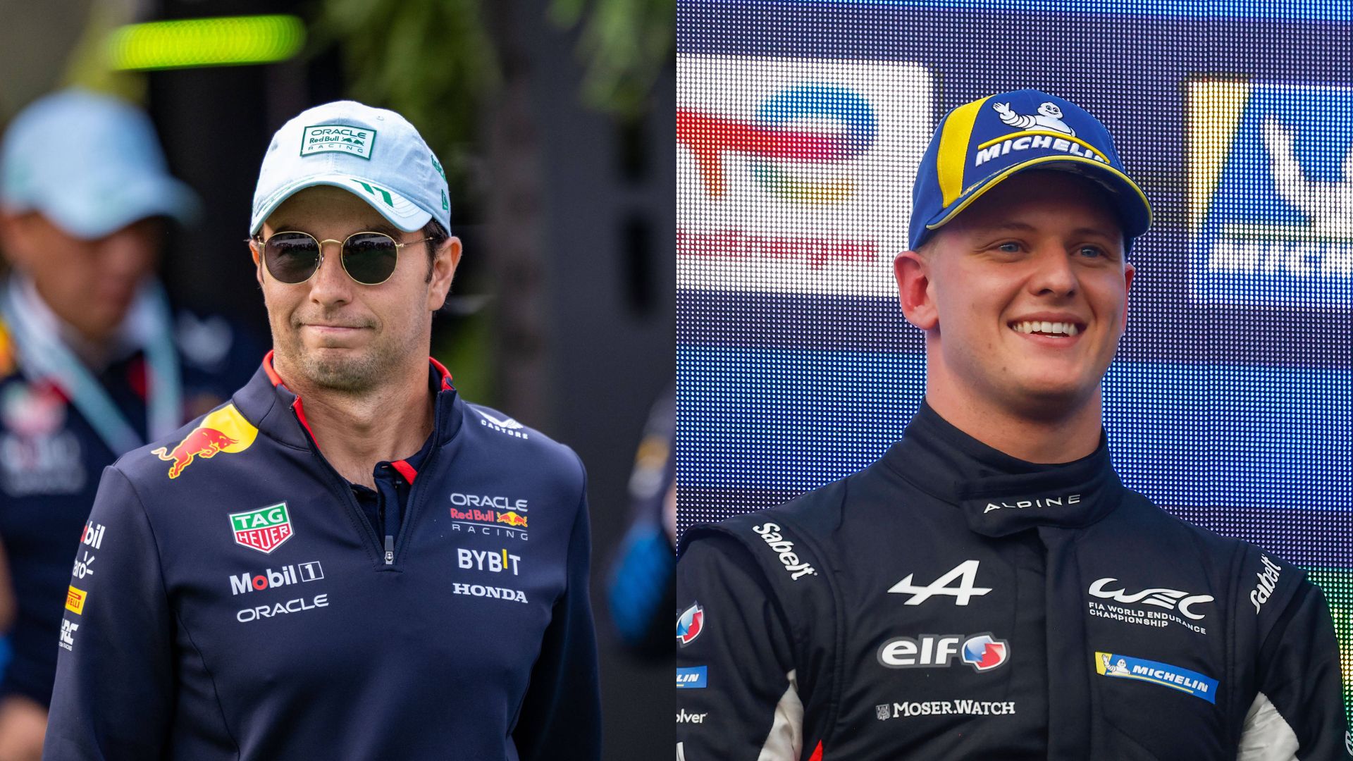 Sergio Perez (L) and Mick Schumacher (R)