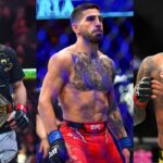 Islam Makhachev (L), Ilia Topuria (C), Charles Oliveira (R)